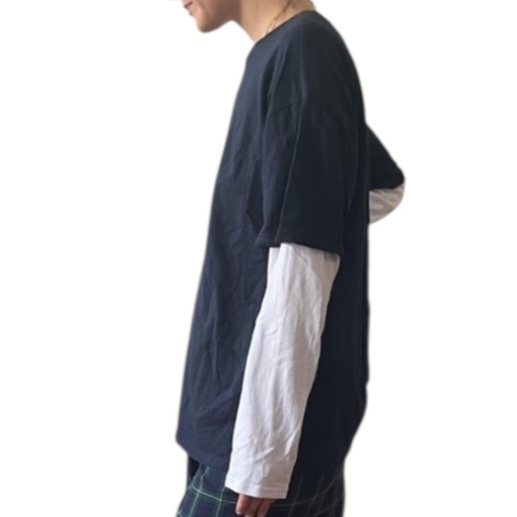 NWOT ORIGINAL USE Black White Layered Short + Long Sleeve Thermal Tee Shirt - M - Picture 8 of 16